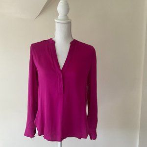 VINCE Fuchsia Pink 100% Silk Long Sleeve Top